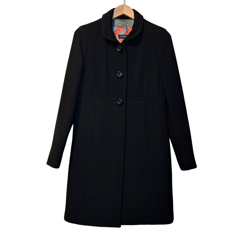J.Crew Wool Blend Mock Neck Coat Womens Size 6 Black Button Front 88740